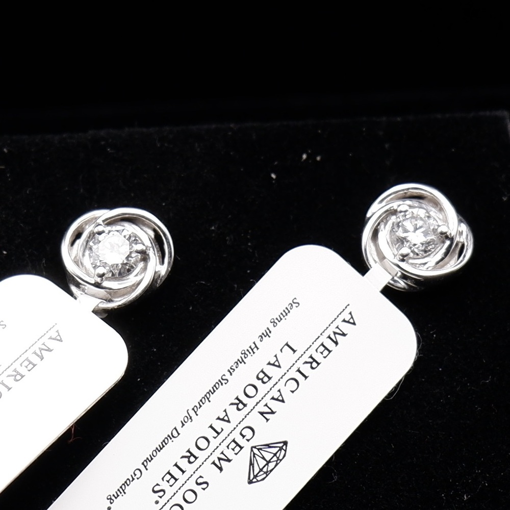 1/2ct AGS certified Diamond Earrings in 14k White Gold Swirl setting